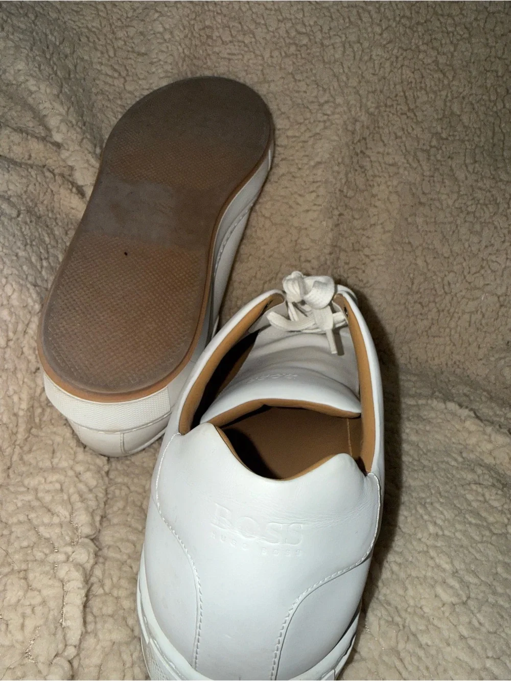 BOSS Hugo Boss Mirage White Low-Top Leather Sneakers with Tan Lining
